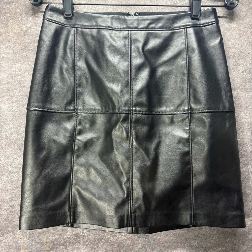 White House‎ Black Market Vegan Leather Patch Mini Skirt Size 2 Edgy Moto Sleek